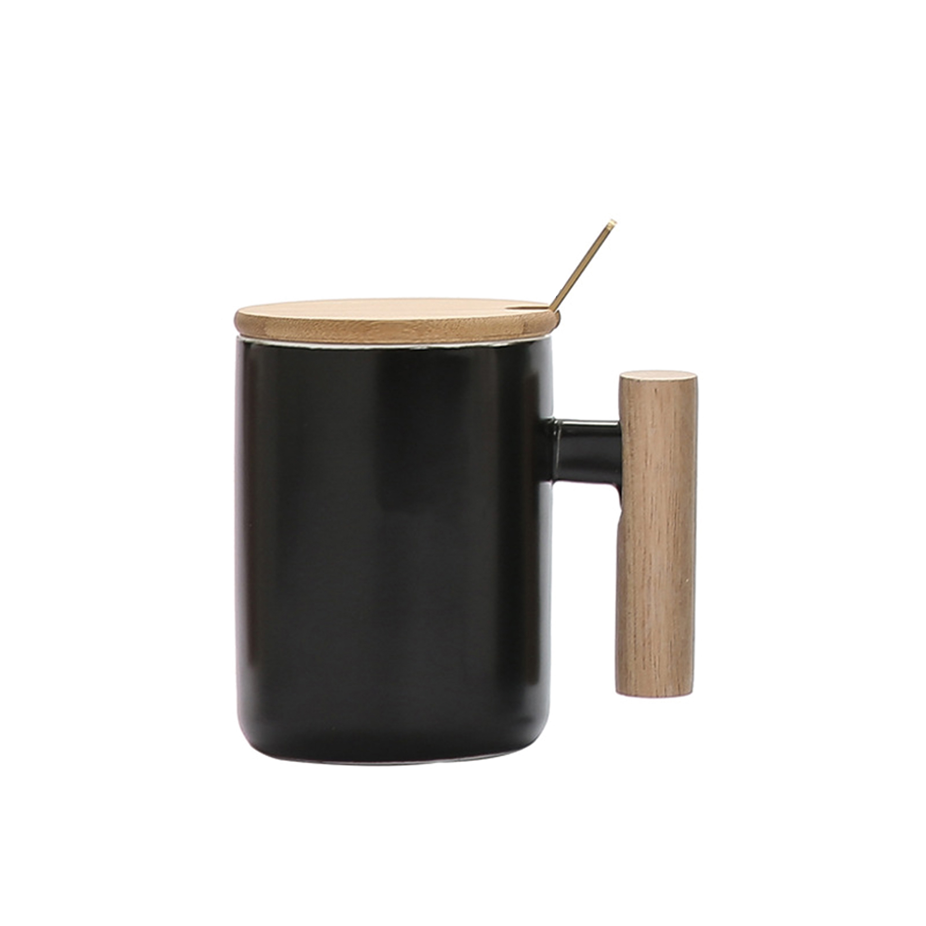 Ceramic Cup With Wooden Handle, Spoon, Lid 4