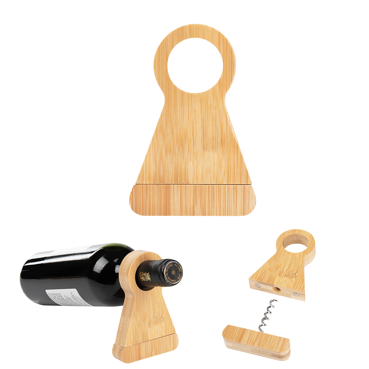 Bamboo Wine Bottle Stand With Corkscrew 3