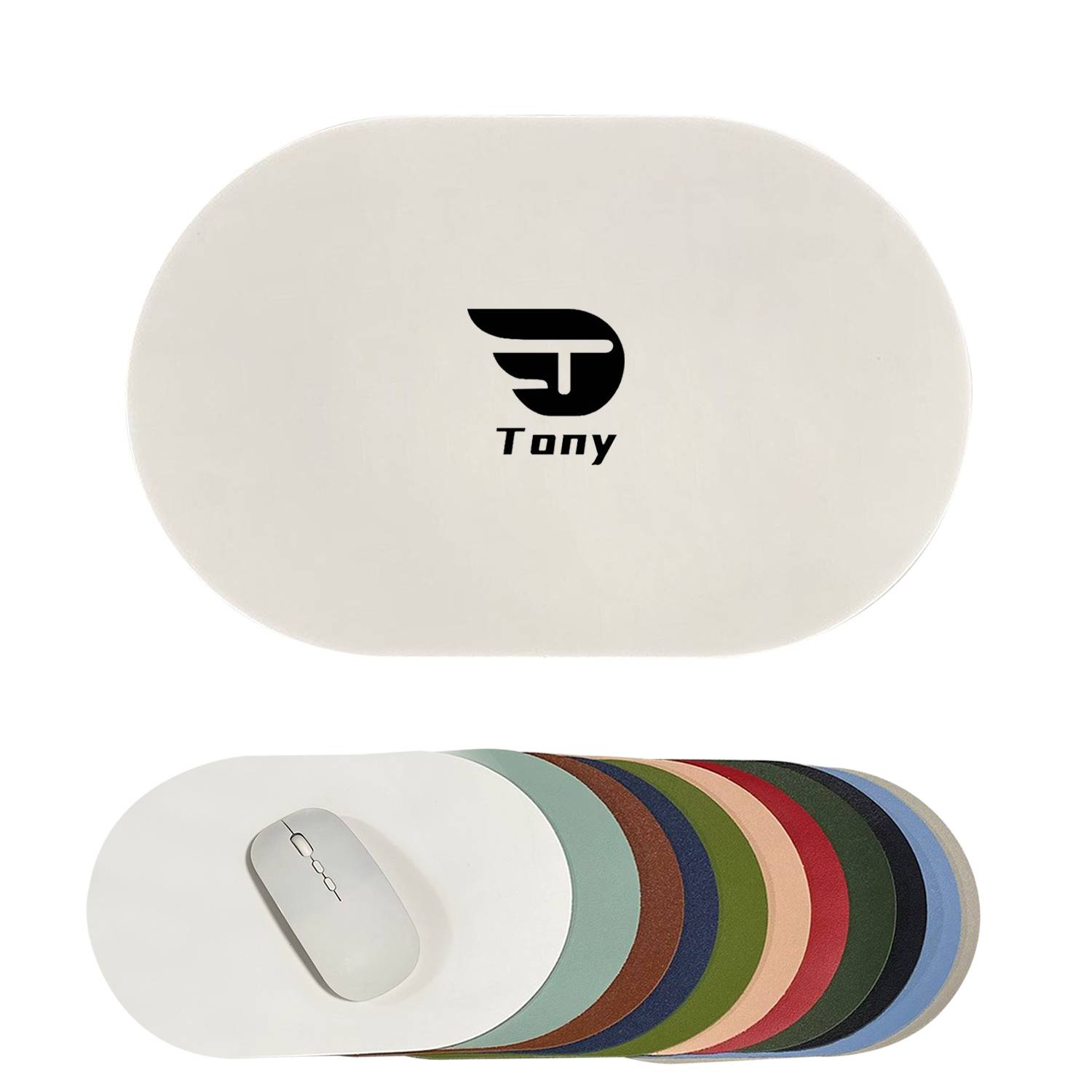 Oval PU Leather Solid Color Mouse Pad 1