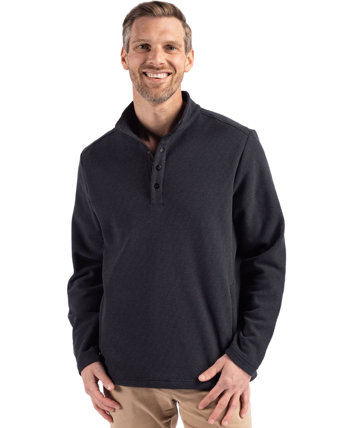 Hunts Point Eco Textured Fleece Recycled Mens Snap Pullover