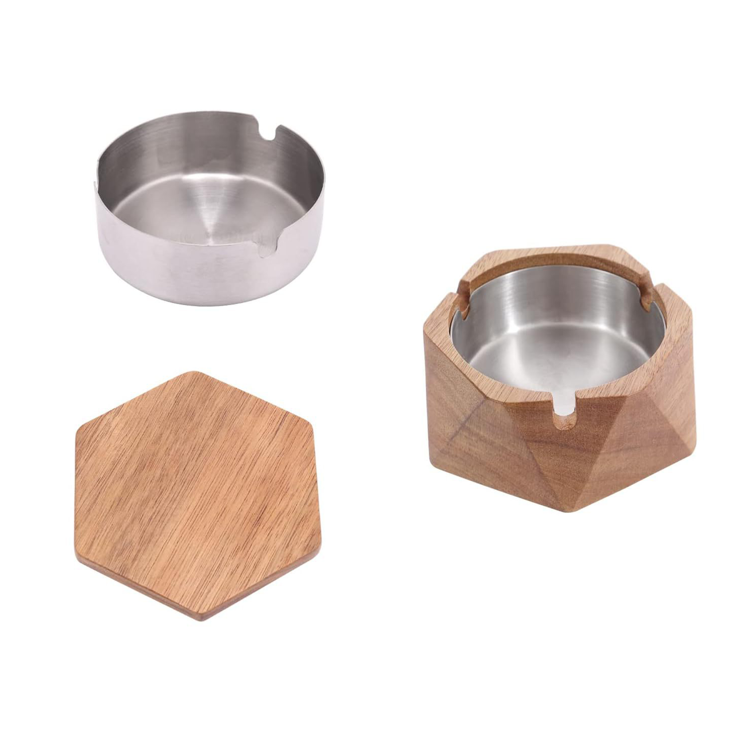 Wood/Stainless Steel Ash Tray 6