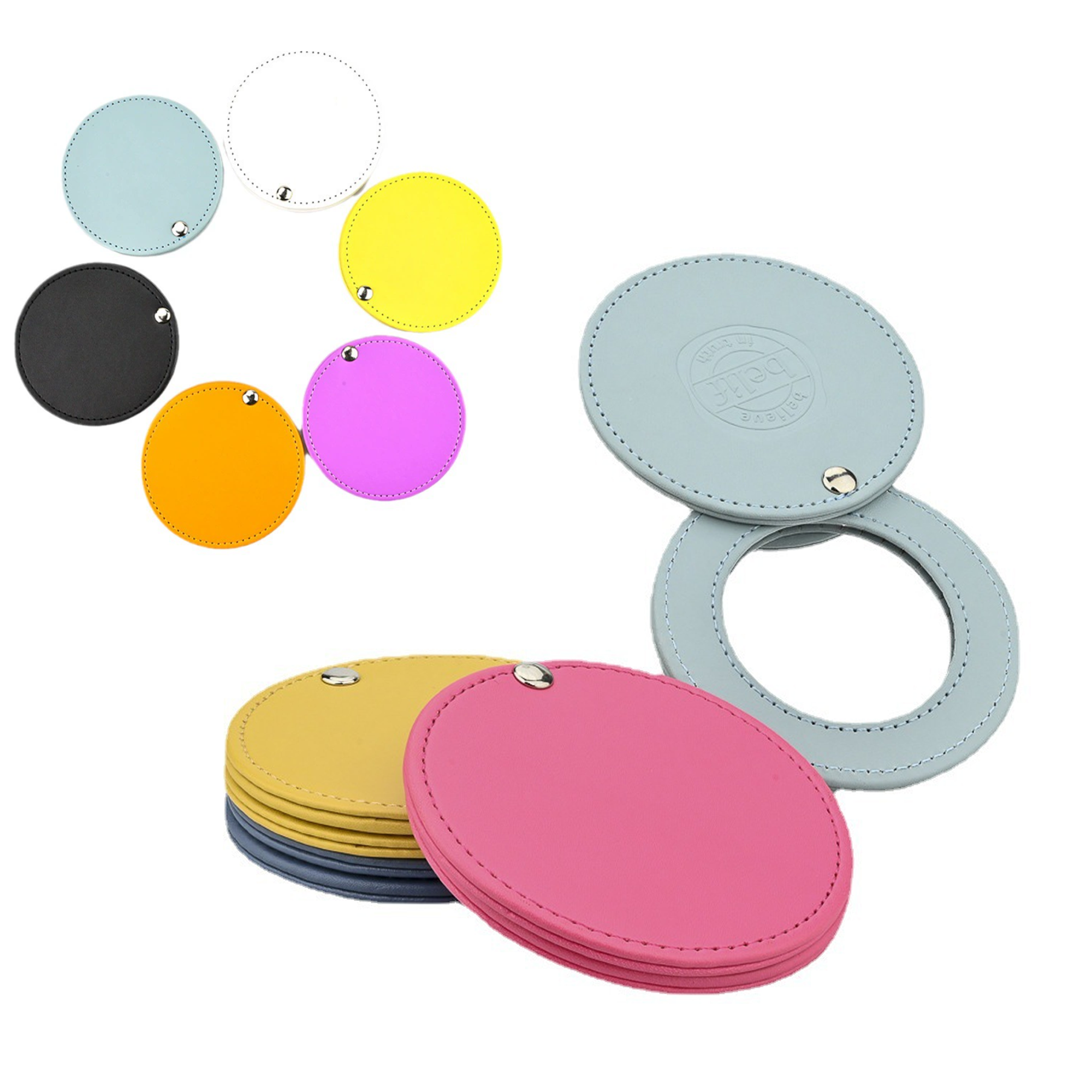 Mini Portable Round PU Gift Makeup Mirror 1