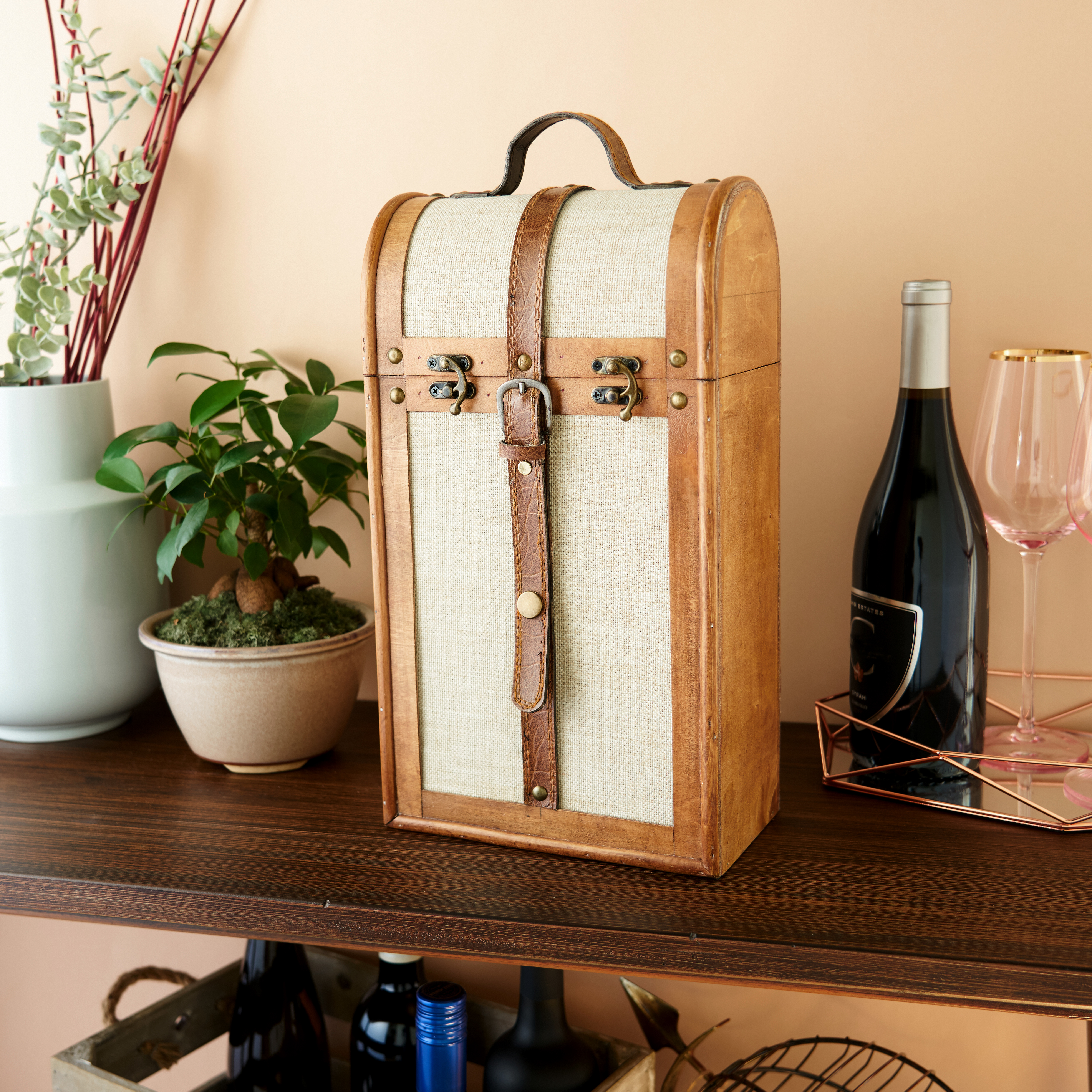 Twine Living® 2-Bottle Vintage Trunk Wine Box 8