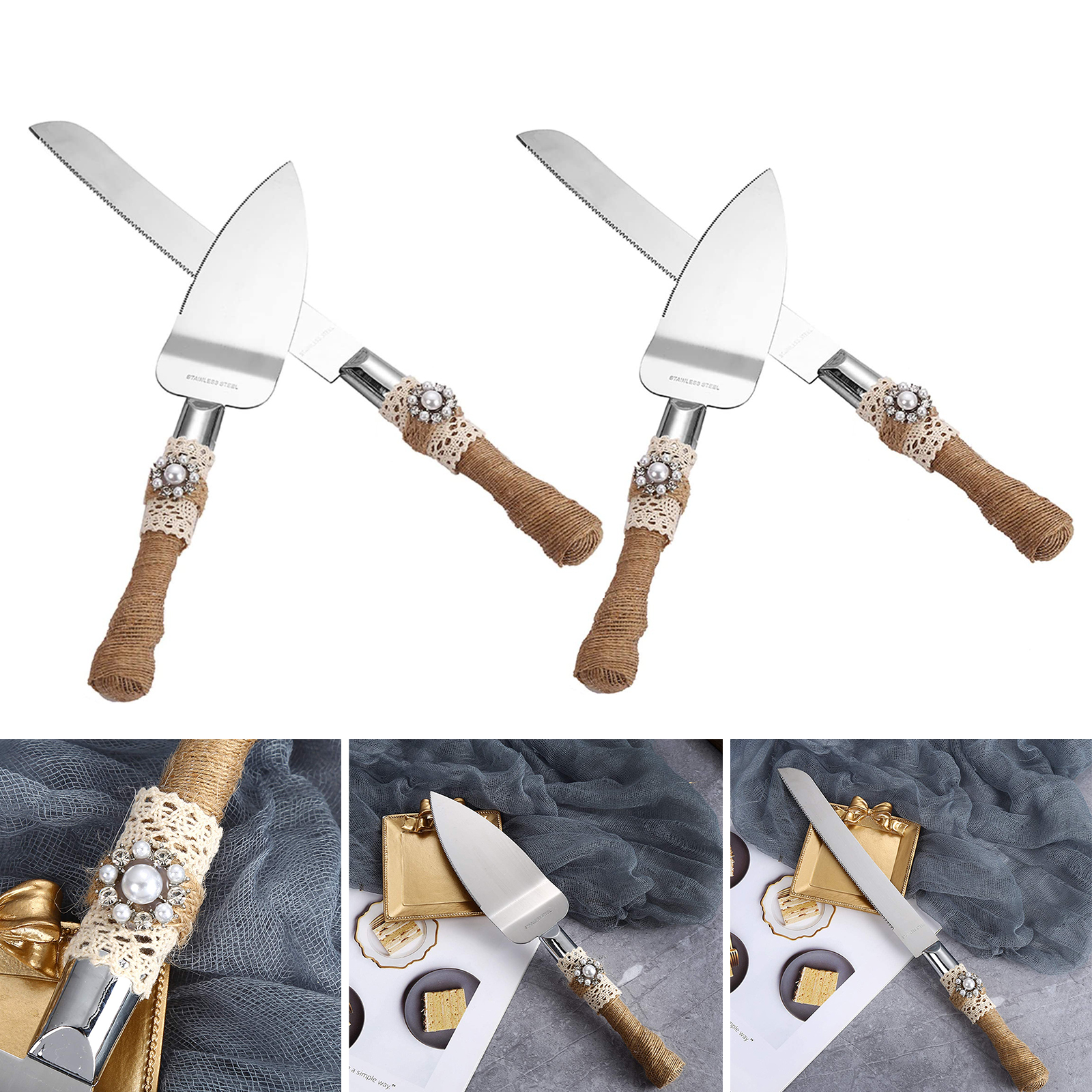 Set of 2 Rustic Wedding Cake Knife and Serving Set 2