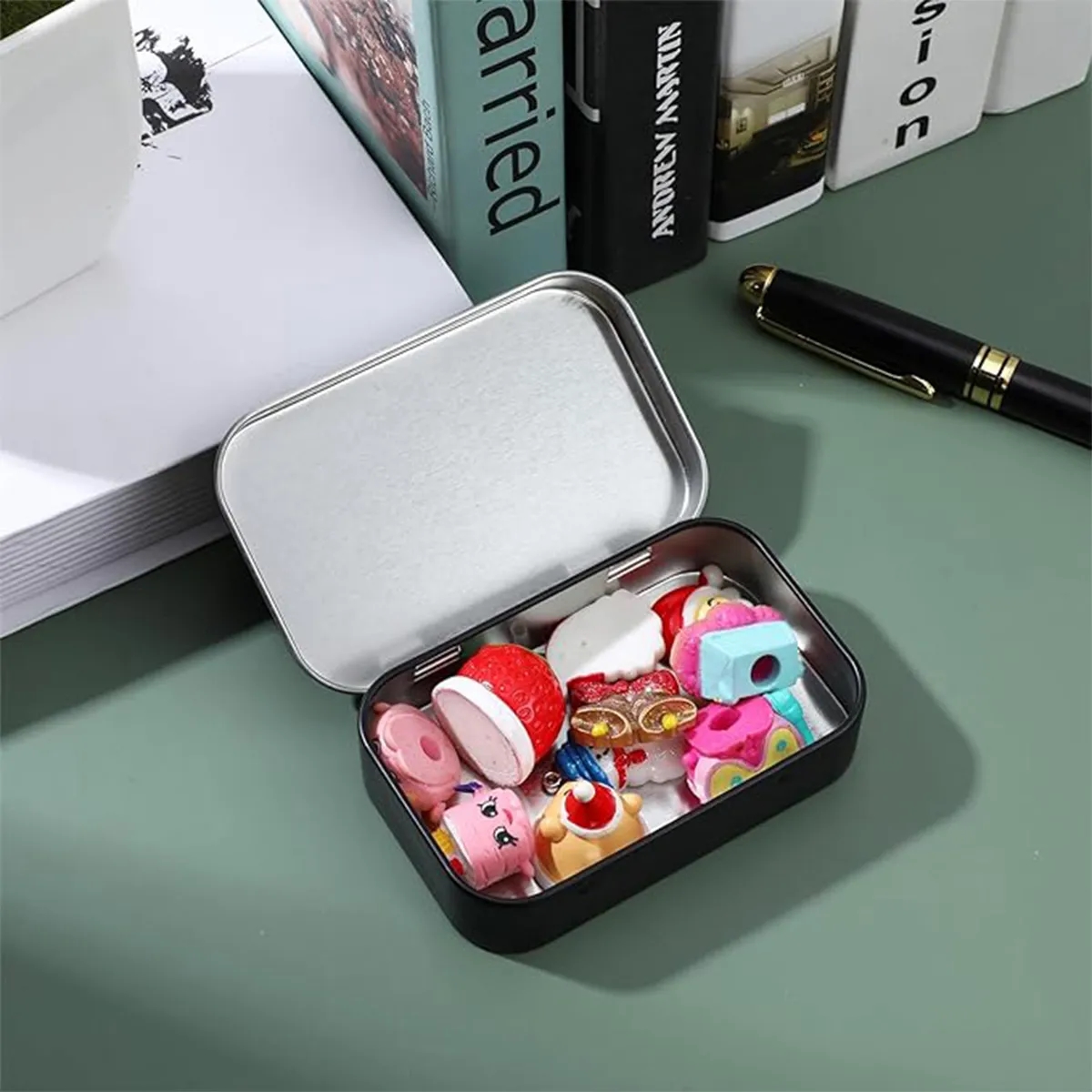 Metal Rectangular Mini Portable Storage Hinged Tin Box 4