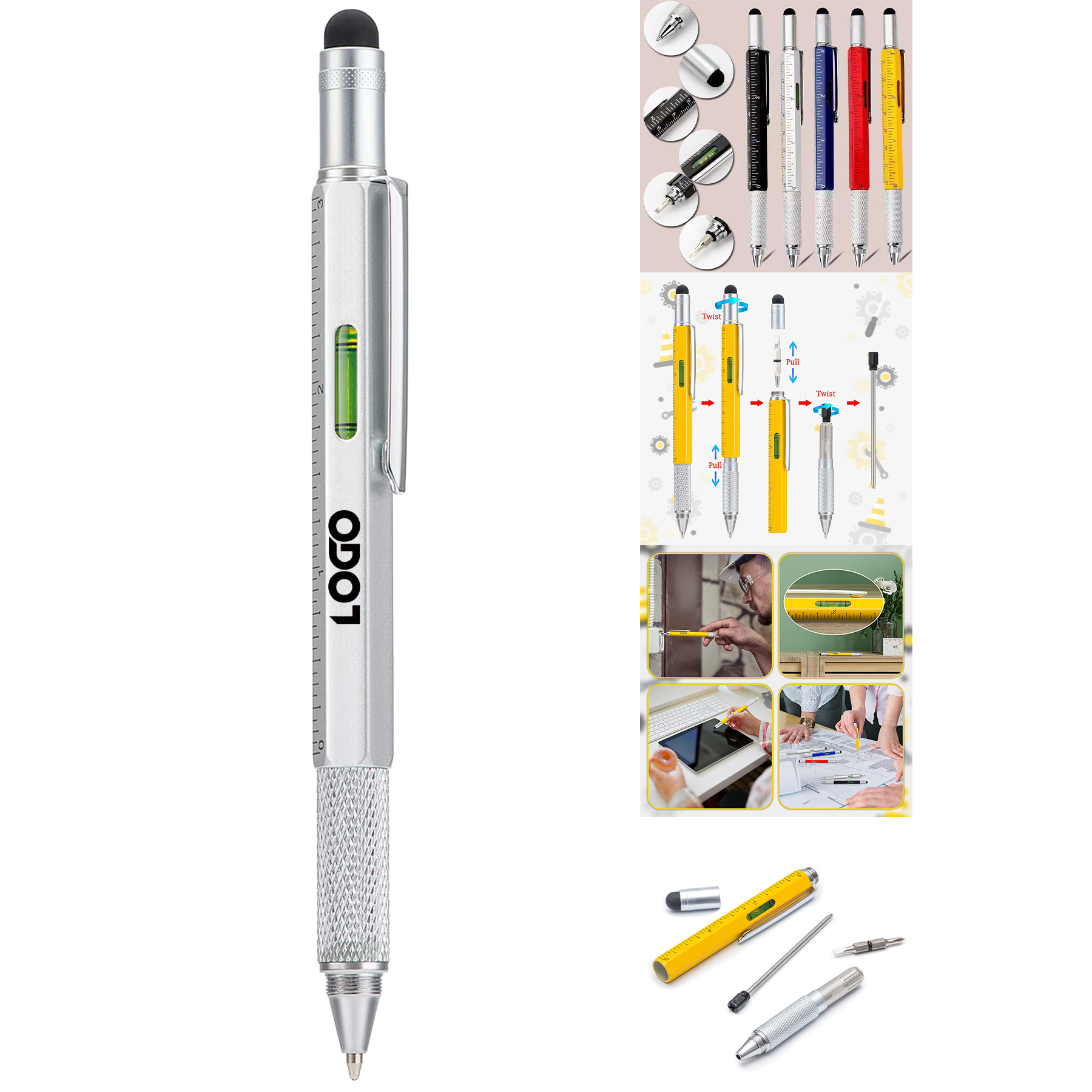 6 in 1 Multitool Pen with Ruler & Levelgauge
