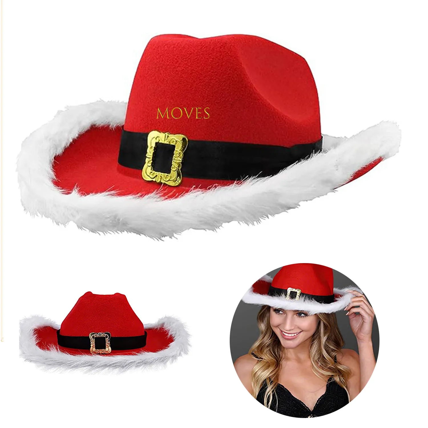 Santa Claus Christmas Hat With White Light Fur Trim 2