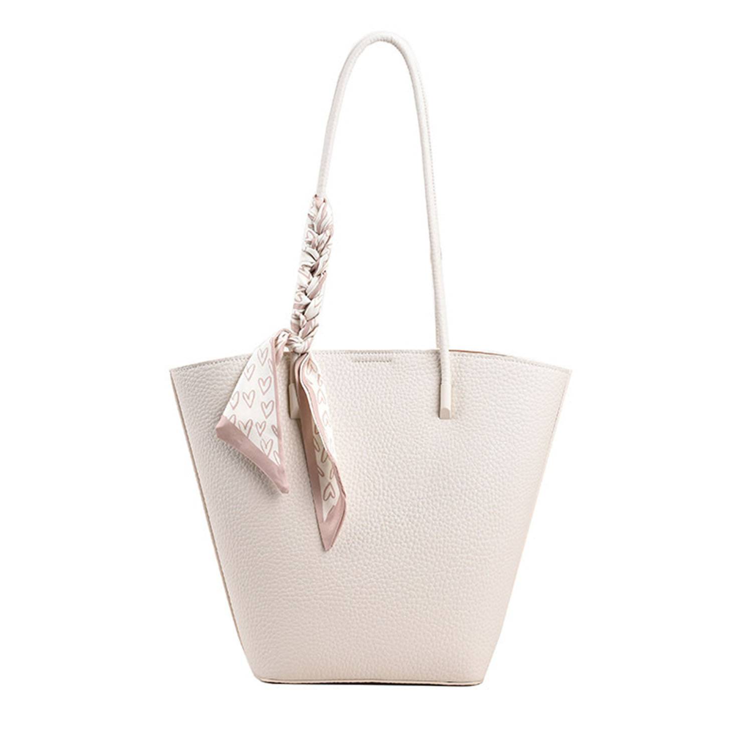 Sophisticated PU Leather Bucket Tote Bag with Silk Scarf 6