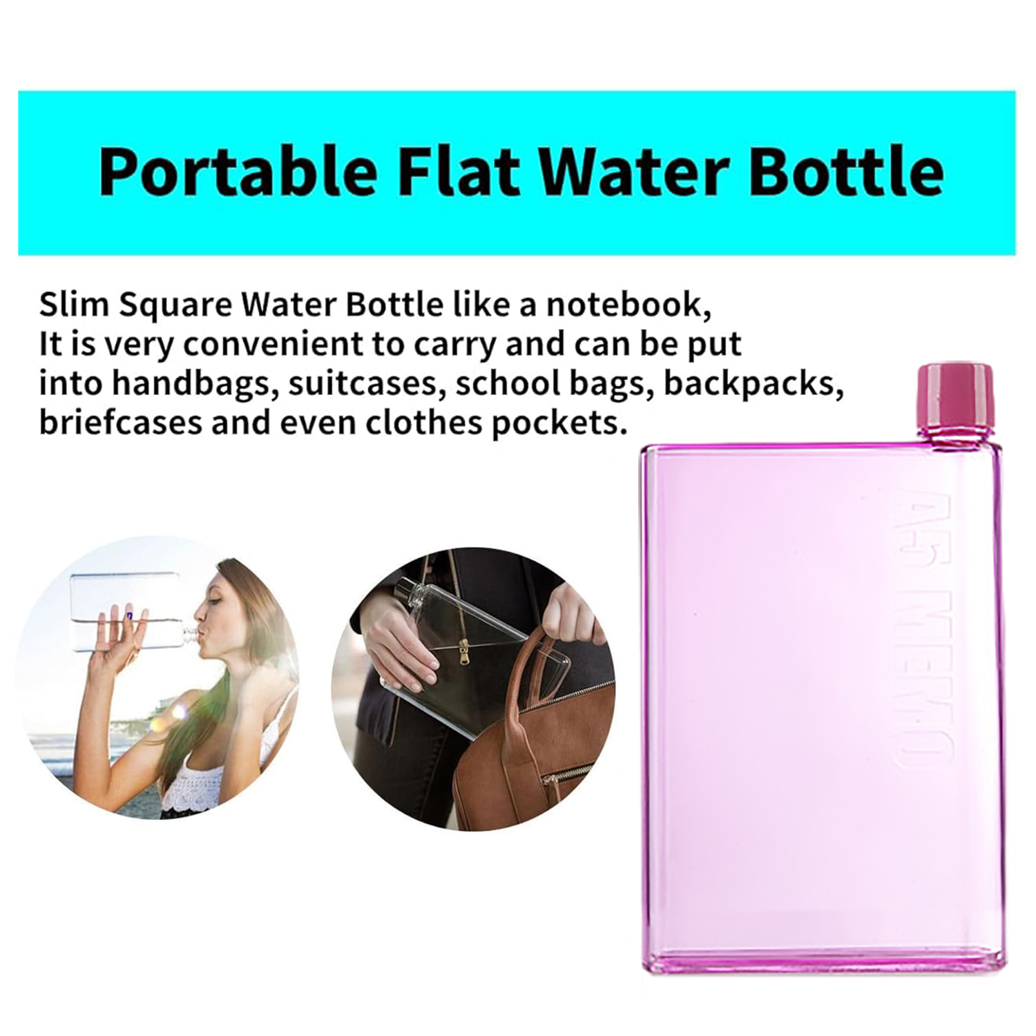 14oz Clear Plastic Square Water Bottle 5