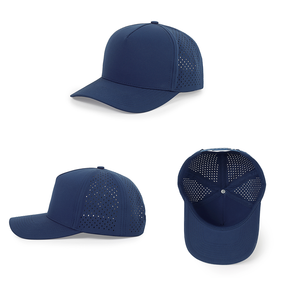 Stock Solid Color Quick Dry Poly 5-Panel Cap w/ Perforated