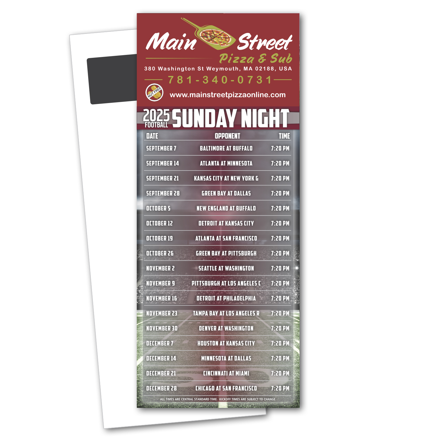 Football Schedule Magnetic Stick Up Card 13