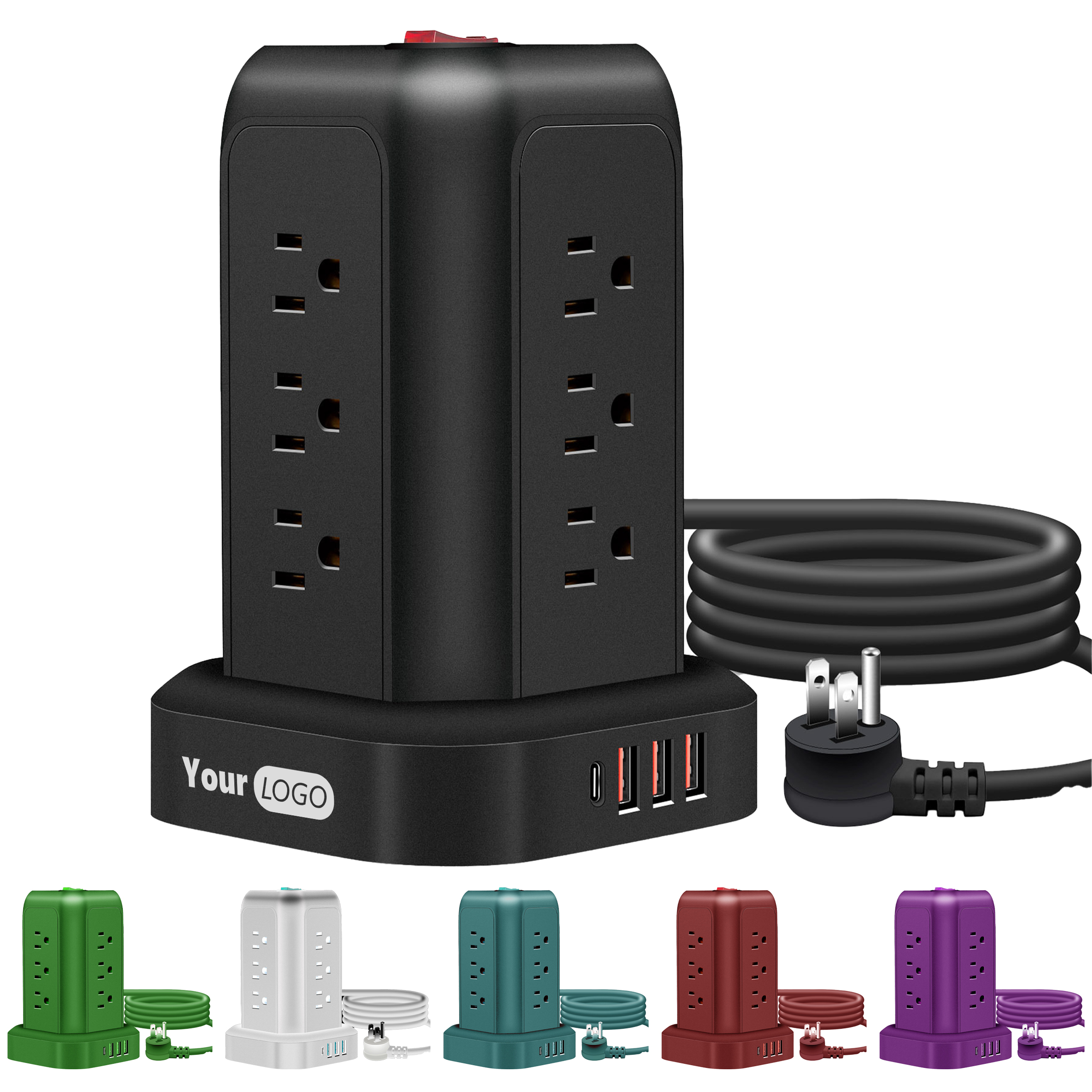 Plastic Tower Power Strip With Usb Ports And Surge Protection 2