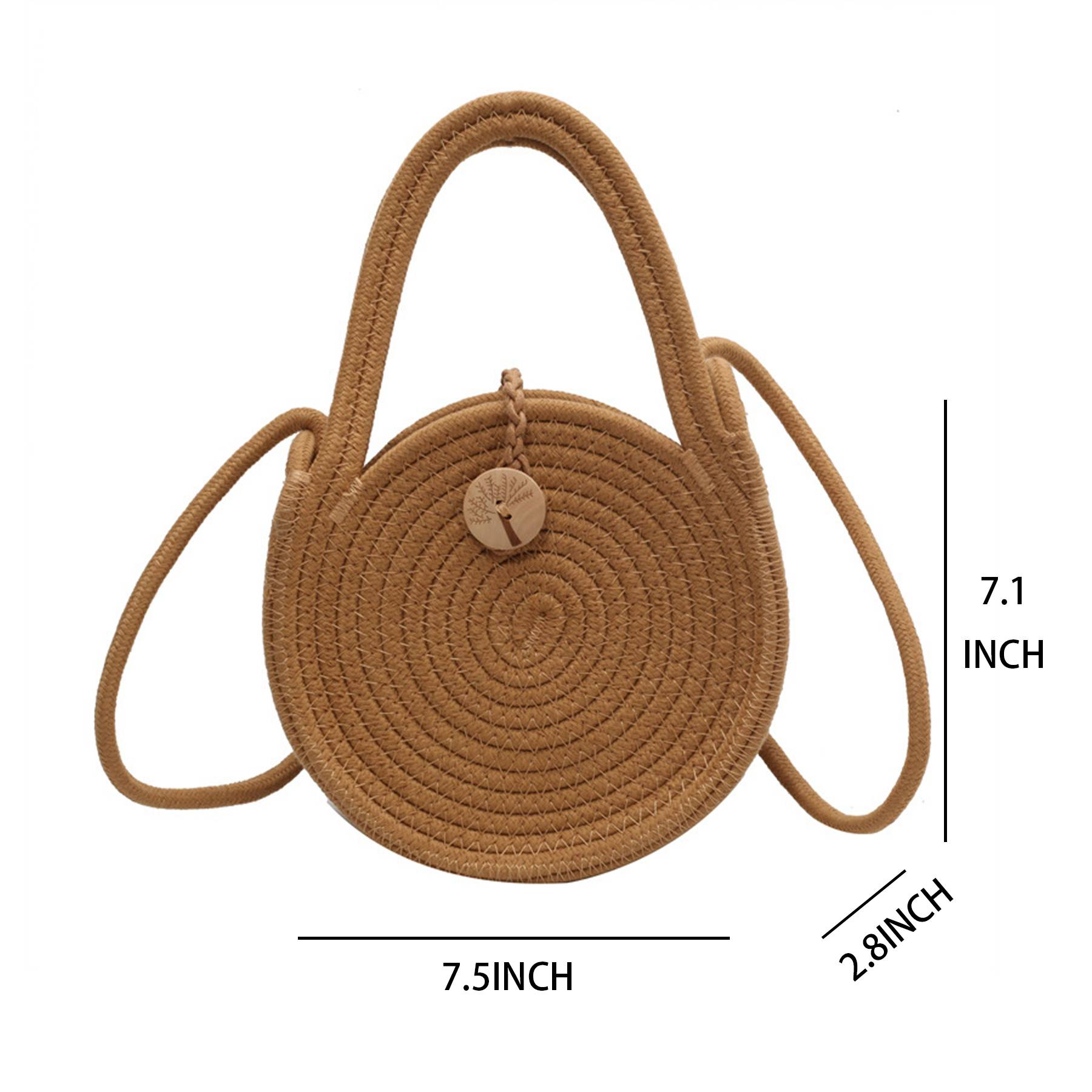 Straw Solid Round Tote Cross-body Bag 6