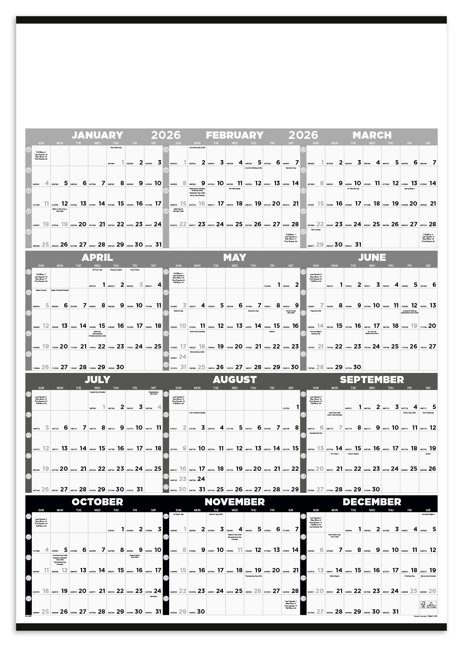 Triumph® Calendars Black & White Time Management Span-A-Year Non-Laminated Calendar 1