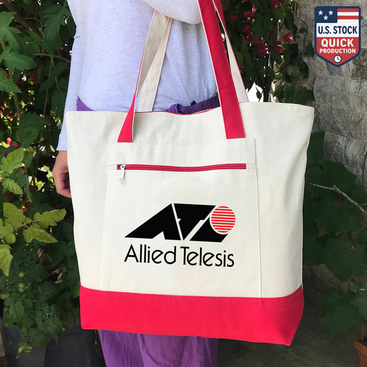 DailyMate Heavy Canvas Zipper Tote Bag with Color Handles, custom tote bag with logo imprint 11