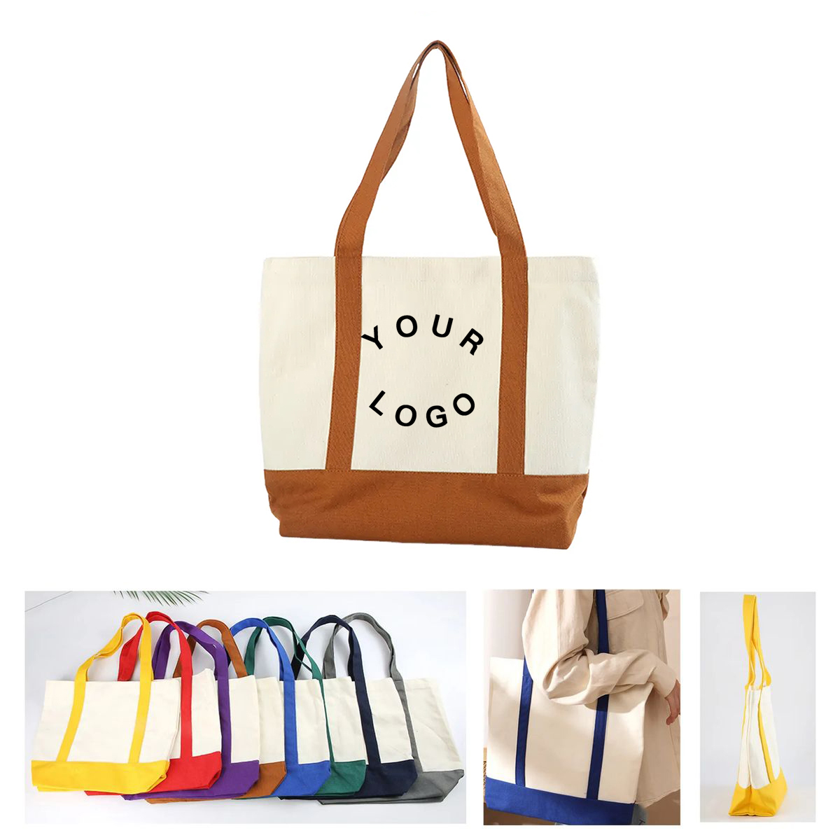 Large Canvas Tote with Outer Pocket for Shopping Trips, custom tote bag with logo imprint 6