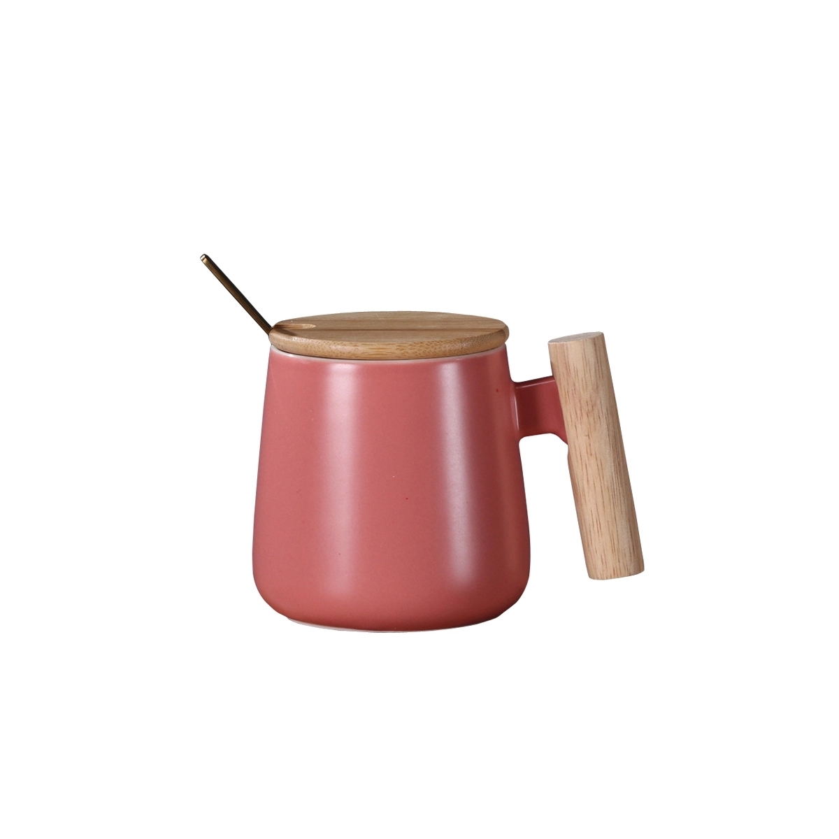 12 Oz Ceramic Mug with Wood Lid and Spoon 4