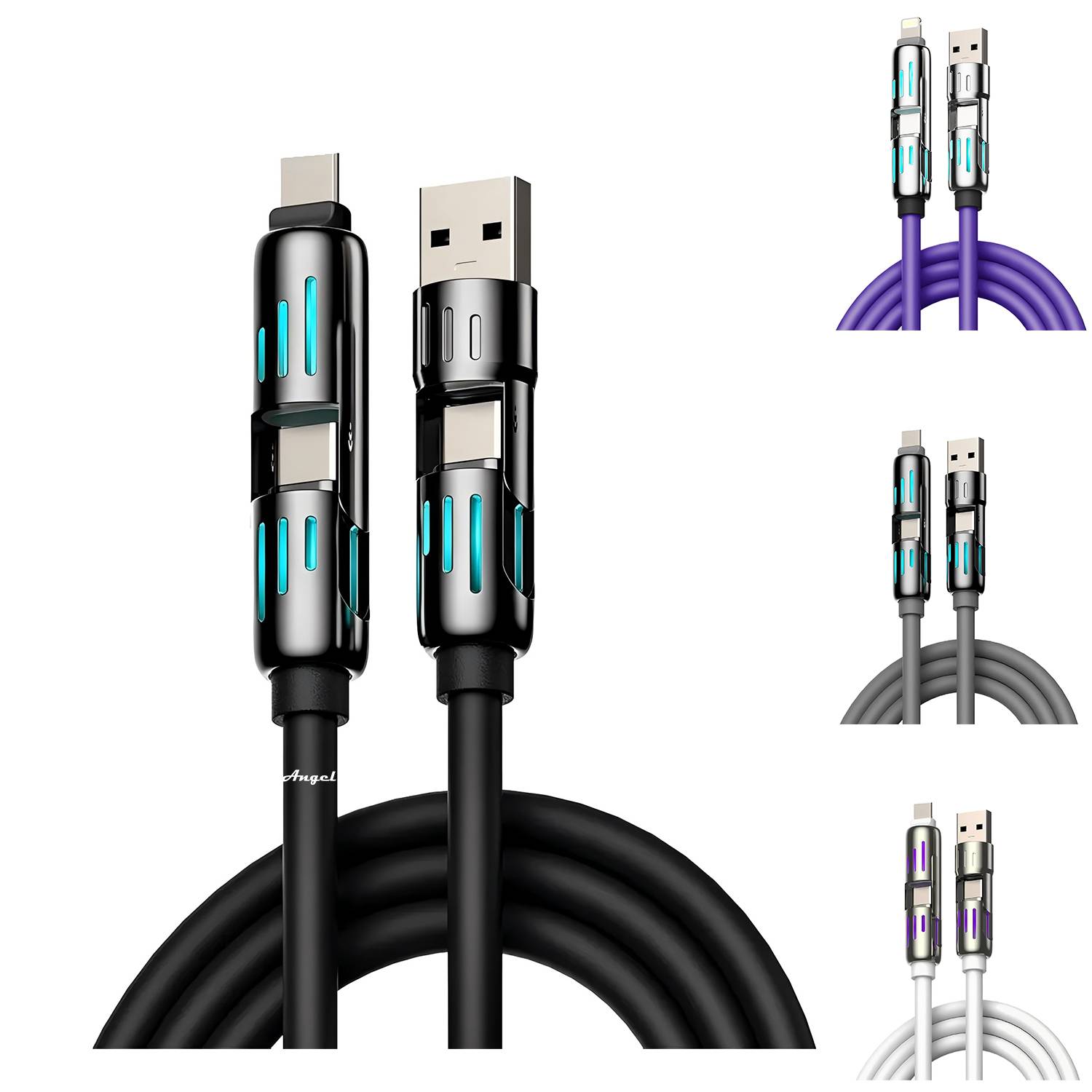 240W 4-in-1 Fast Charging Cable with LED – TPE Material