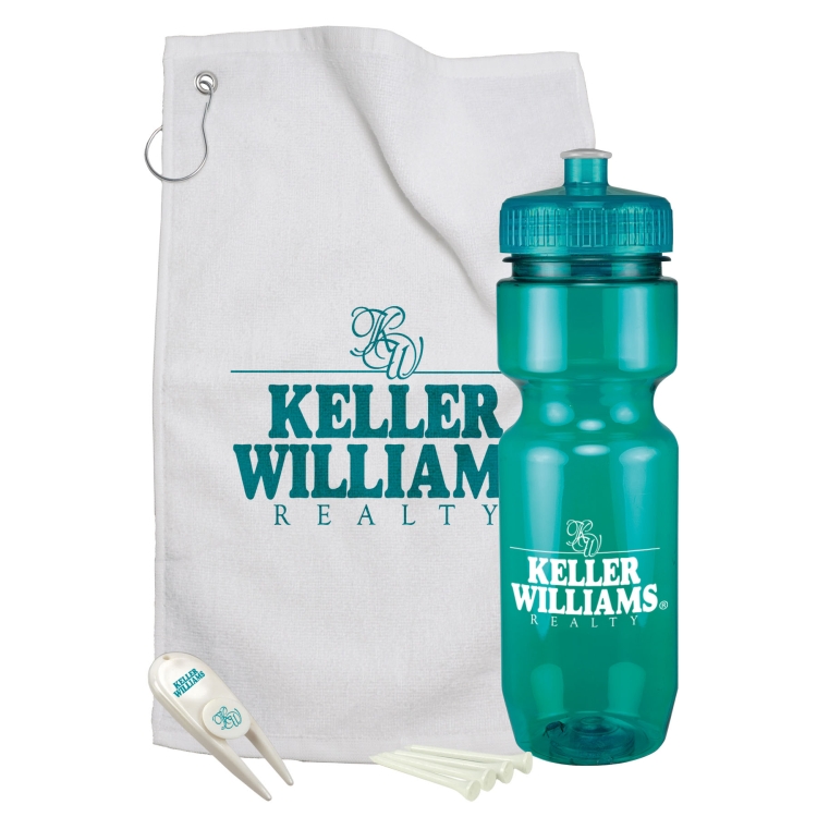 Bike Bottle Gift Set w/ 22 Oz. Bike Bottle/ Divot Tool/ 4 Tees/ Towel