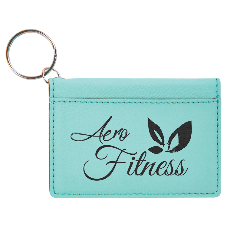 4 1/4" x 3" Teal Leatherette Keychain ID Holder 4