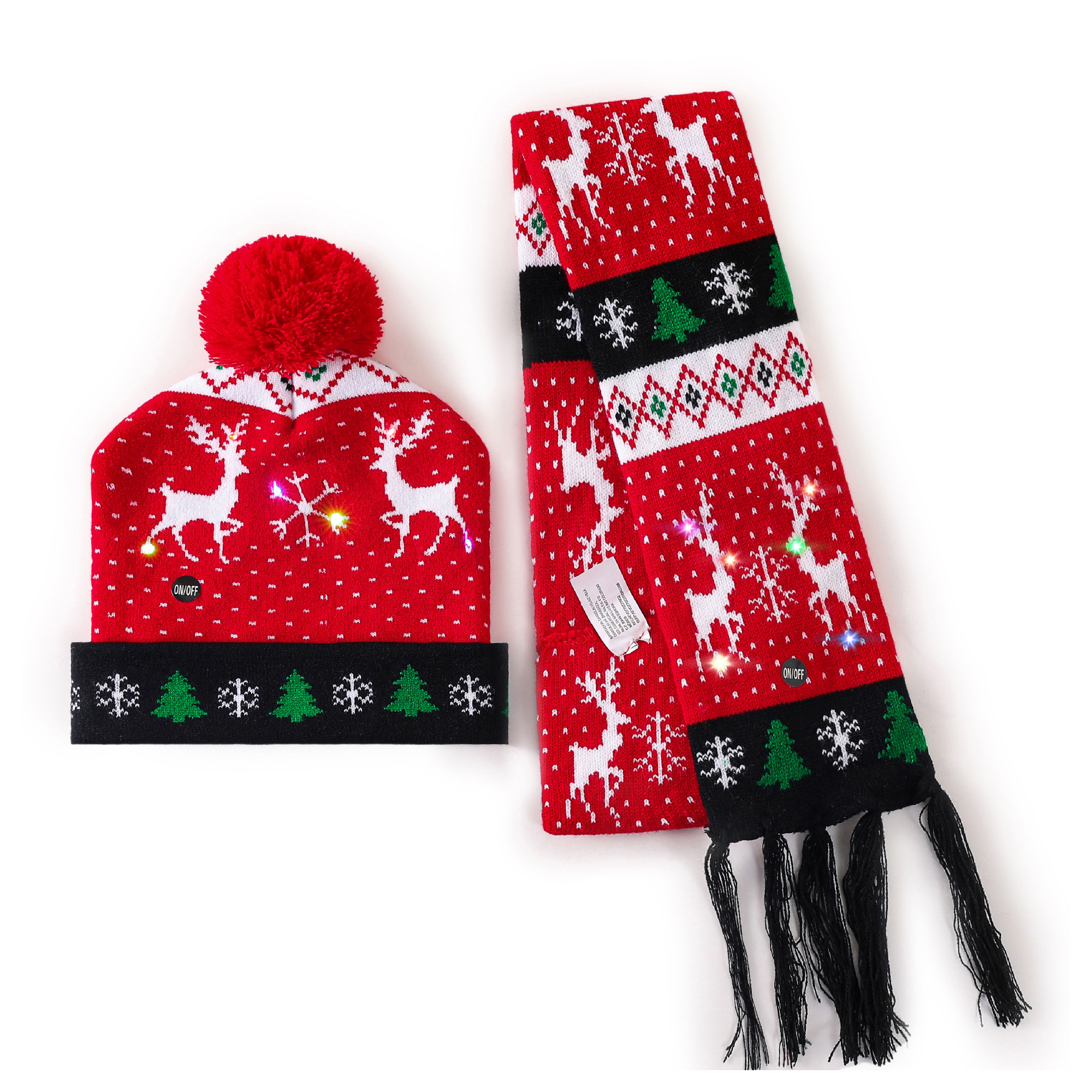 Christmas Gingerbread Scarf & Hat Set with LED Lights 2 Pieces 1