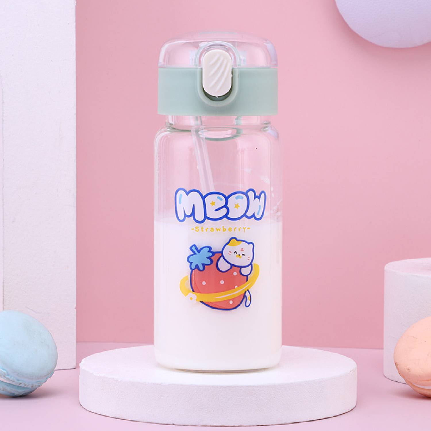 Single-layer bouncing lid glass water bottle straw cup 4