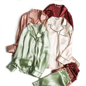 2 Pieces Set Luxury Mulberry Silk Pajamas Women 3
