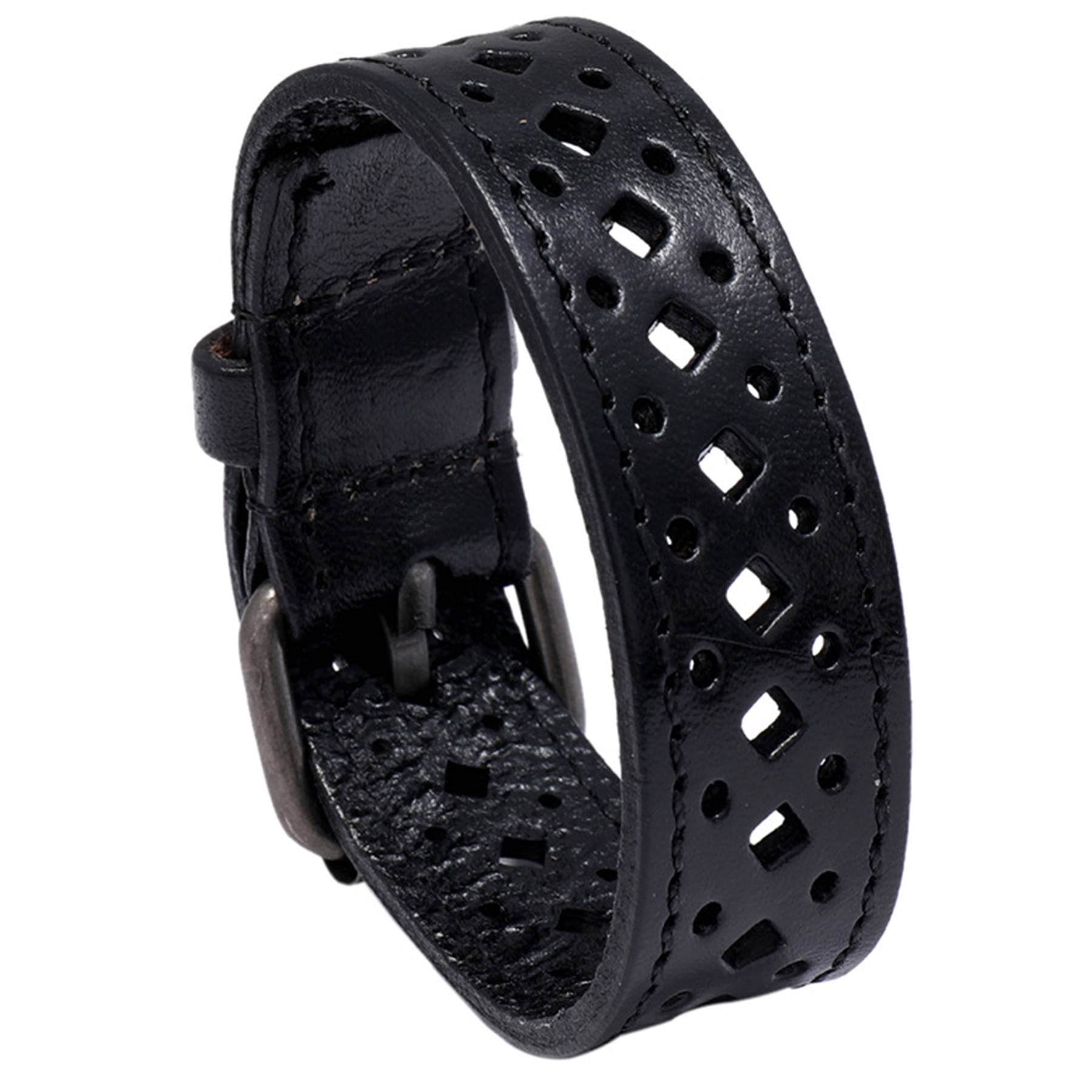 PU Vintage openwork wide leather bracelet 2
