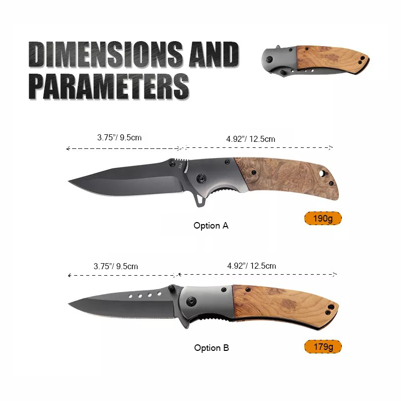 ApexBlade - Burlwood Folding Pocket Knife With Stainless Steel Blade Full Color Optional 4