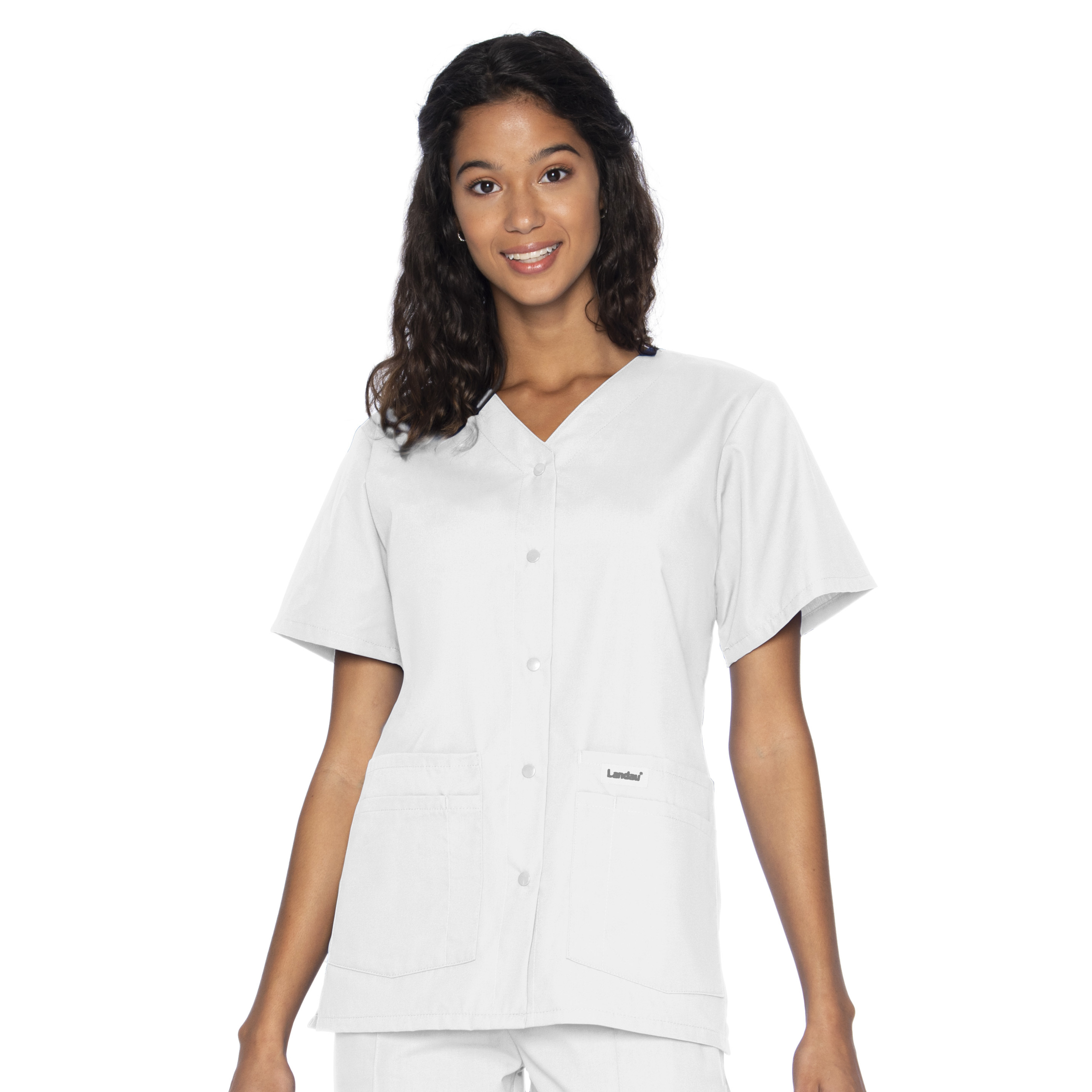 Landau - Essentials - Women's Four-Pocket Snap-Front V-Neck Top 14