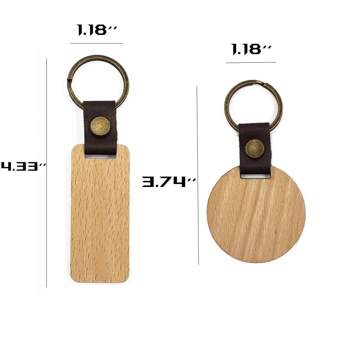 Wooden Keychain With Imitation Leather And Iron Findings 3