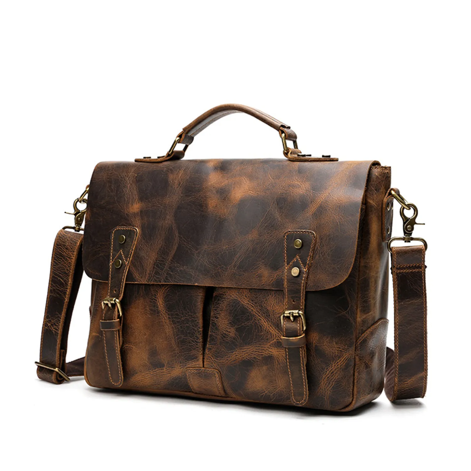 Simple retro crazy horse leather large capacity bag 4