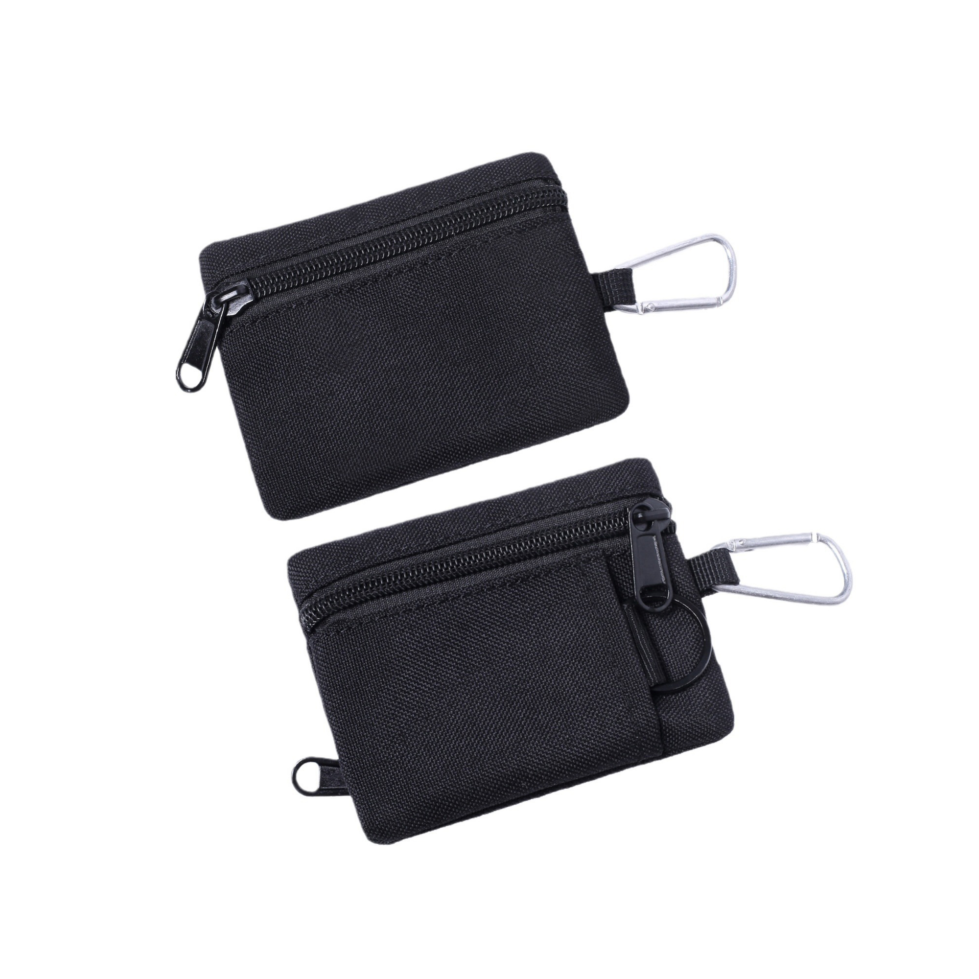 Polyester Zipper Coin Purse With Carabiner Clip Pocket Case 4