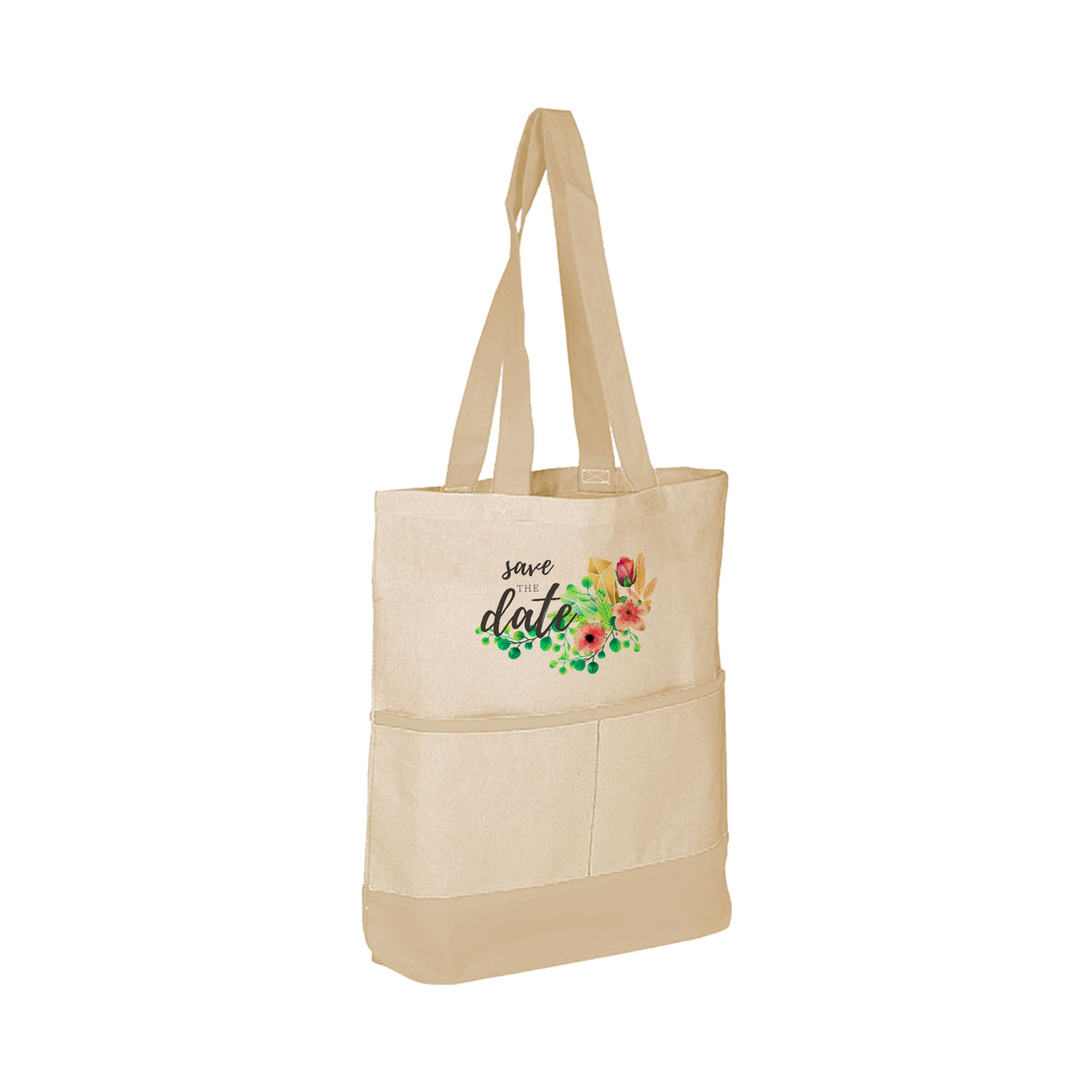 100% Cotton Canvas Tote bag w/Color Accent Pocket_R105NBT 4