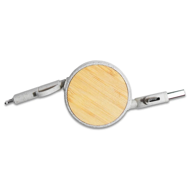 Bamboo Retractable Duo Charging Cable 2