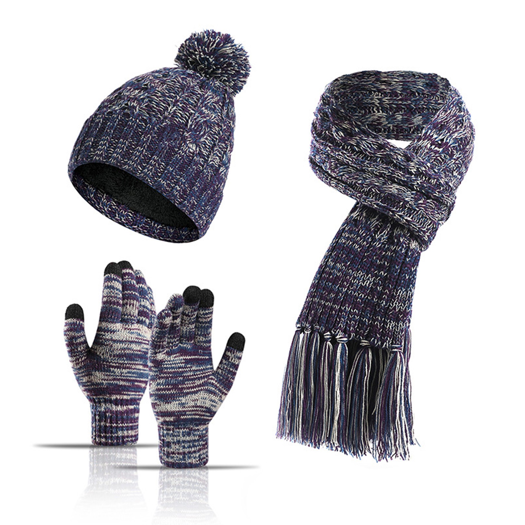 3 in 1 Pom Pom Hat Long Scarf and Touch Screen Gloves 3