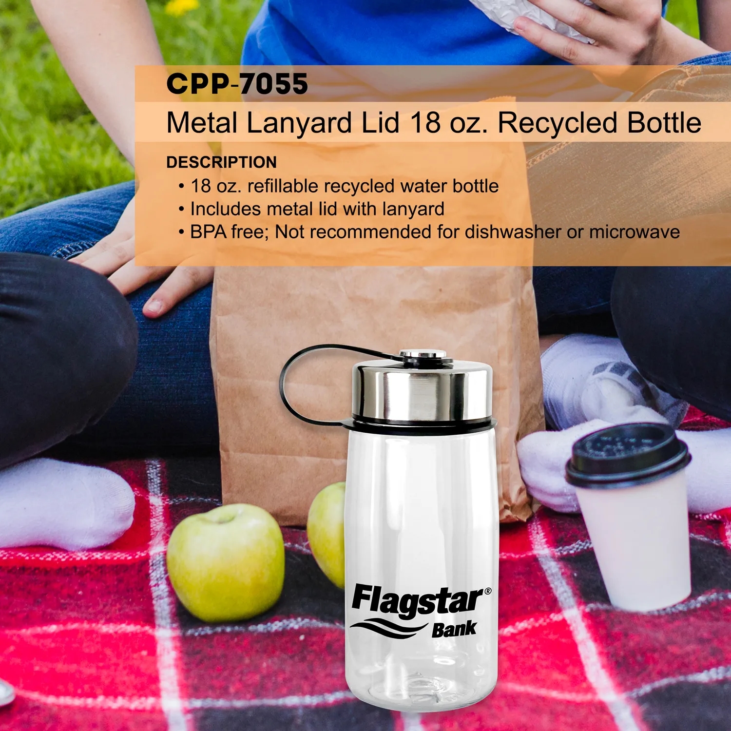 Metal Lanyard Lid 18 oz. Recycled Bottle 8