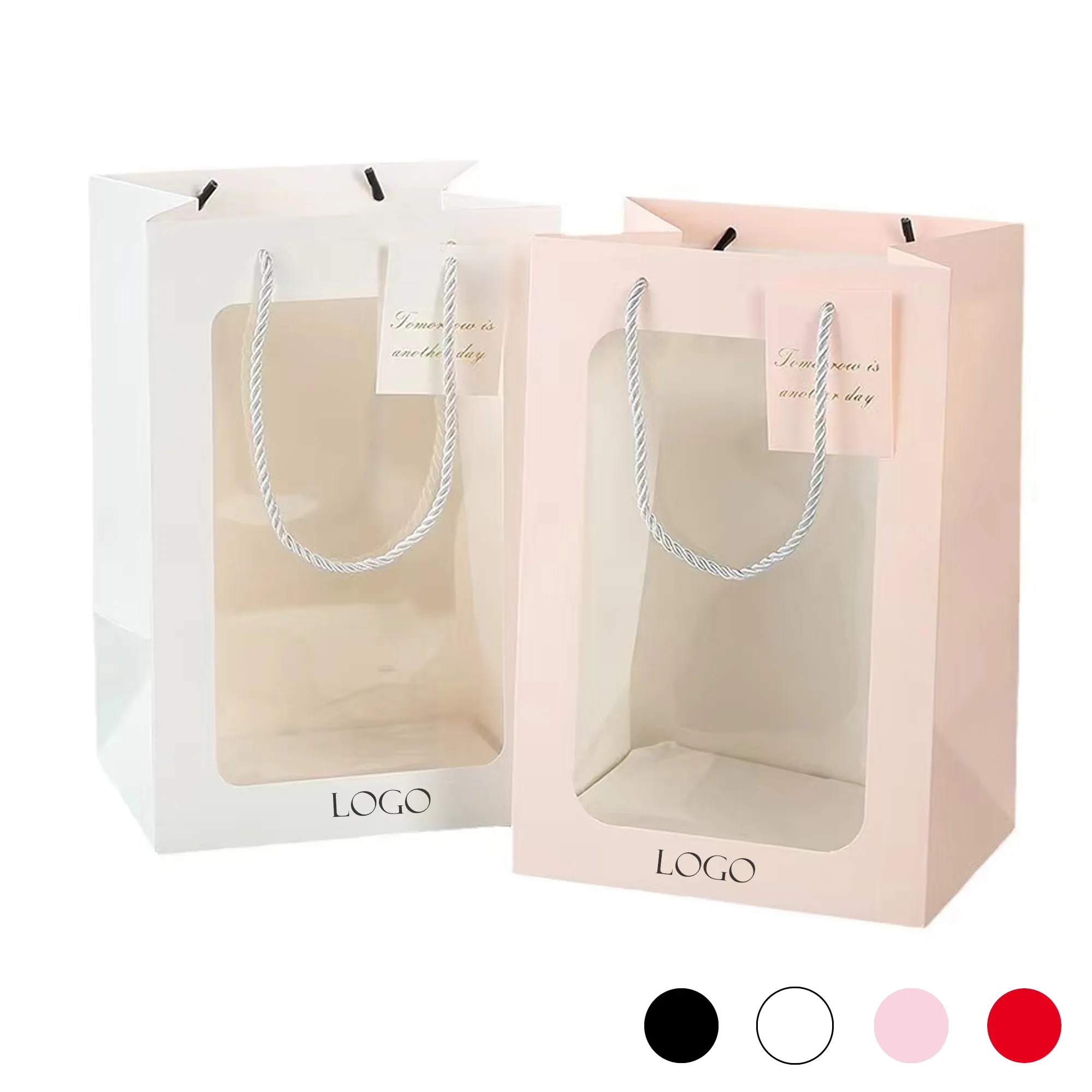 Cardboard Paper Tote Bag Gift Bag With Transparent Window 2