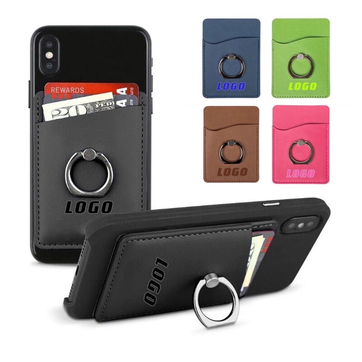 Cell Phone Leather Card Holder with Ring Stand 3