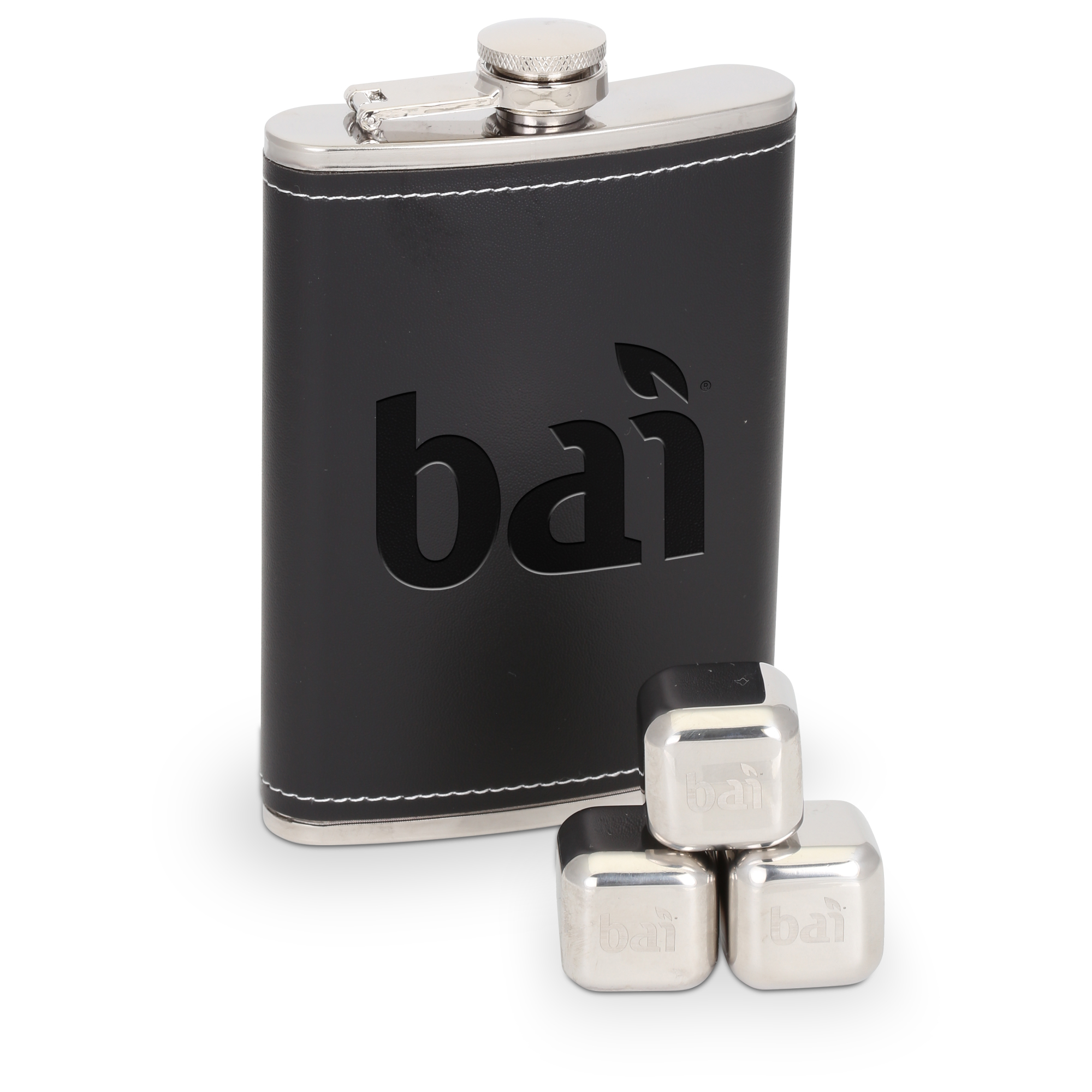 Flask & Whiskey Cube Leatherette Set 3
