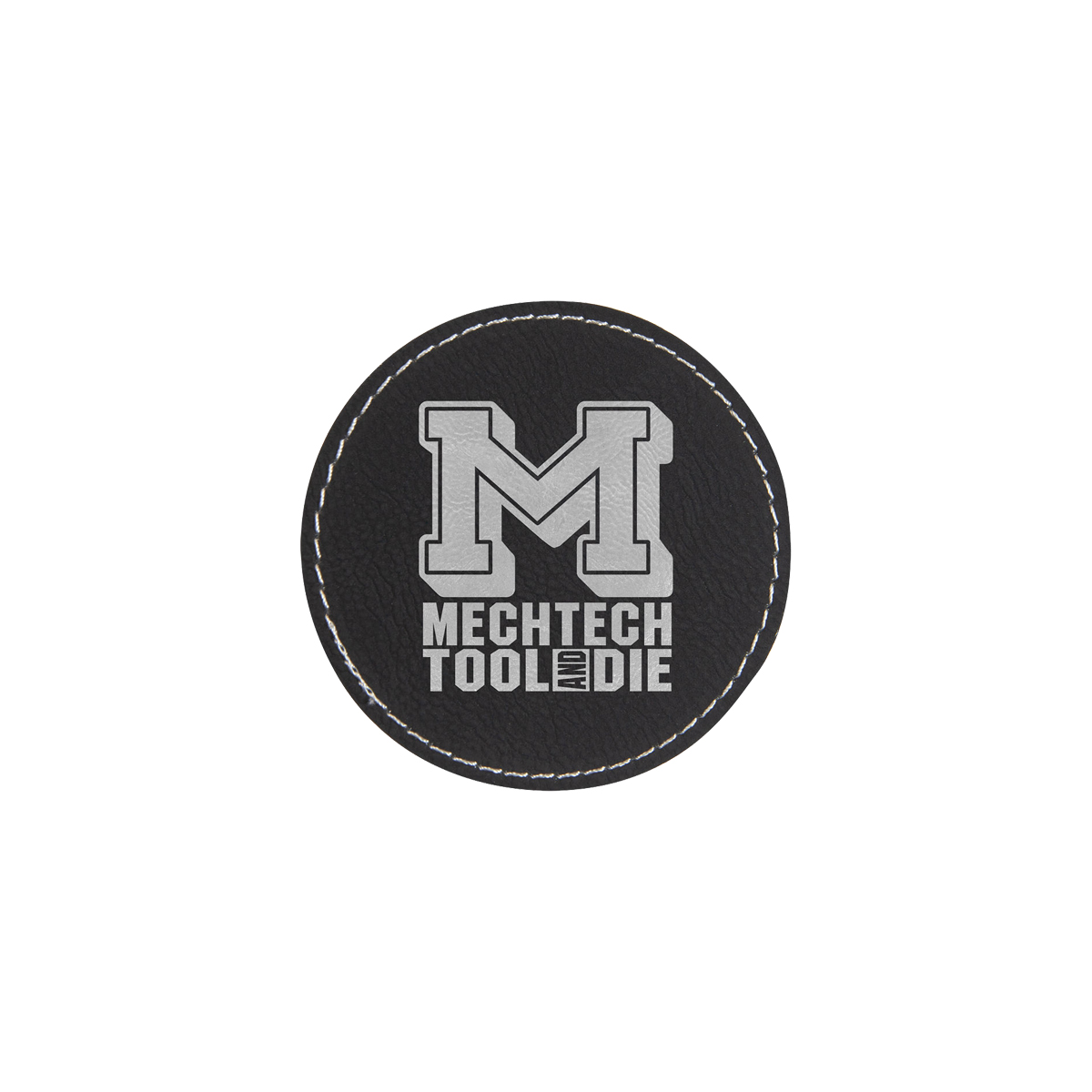 3" Black/Silver Leatherette Round Patch with Adhesive