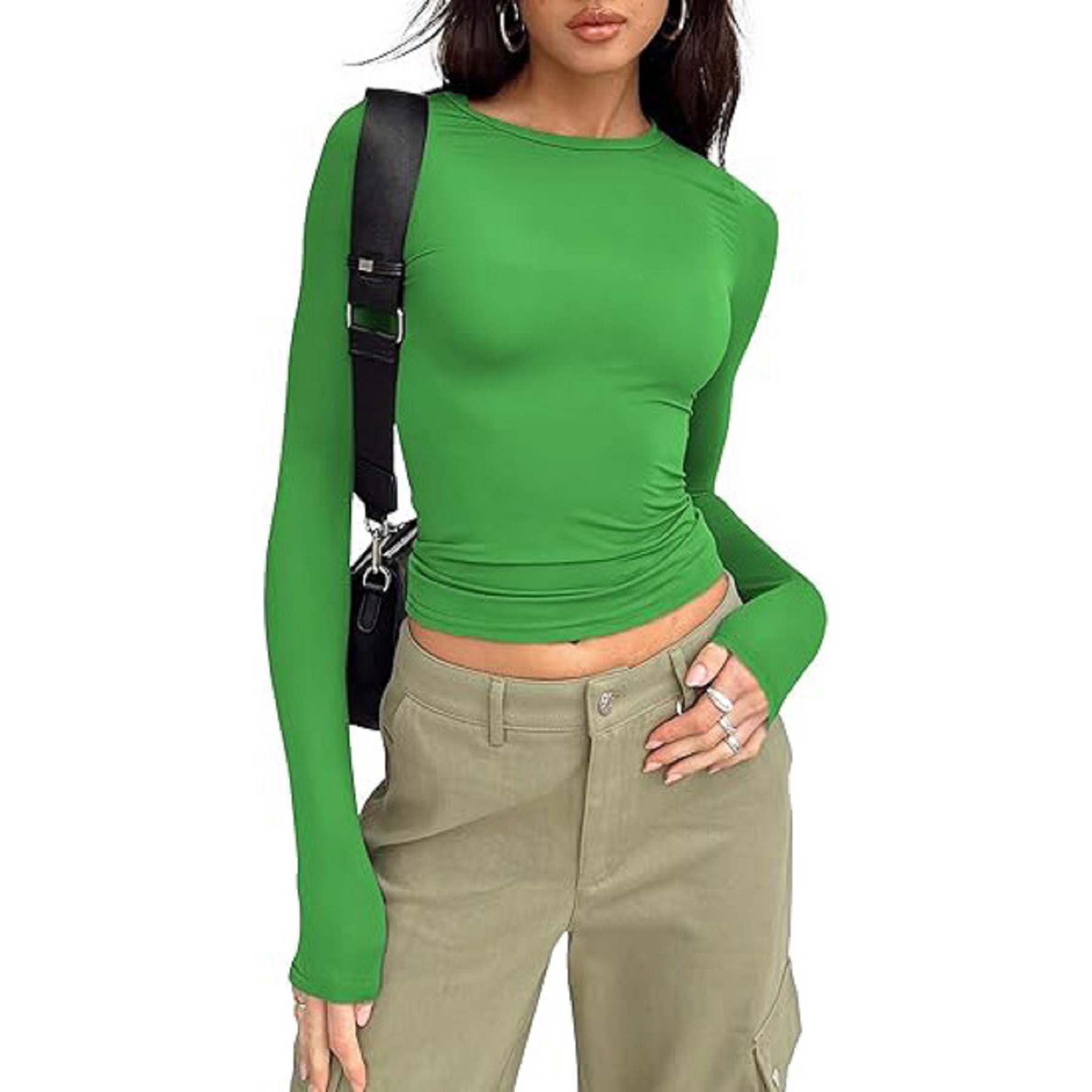 Women's Long Sleeved Shirt Basic Crop Top Tight Fit 14