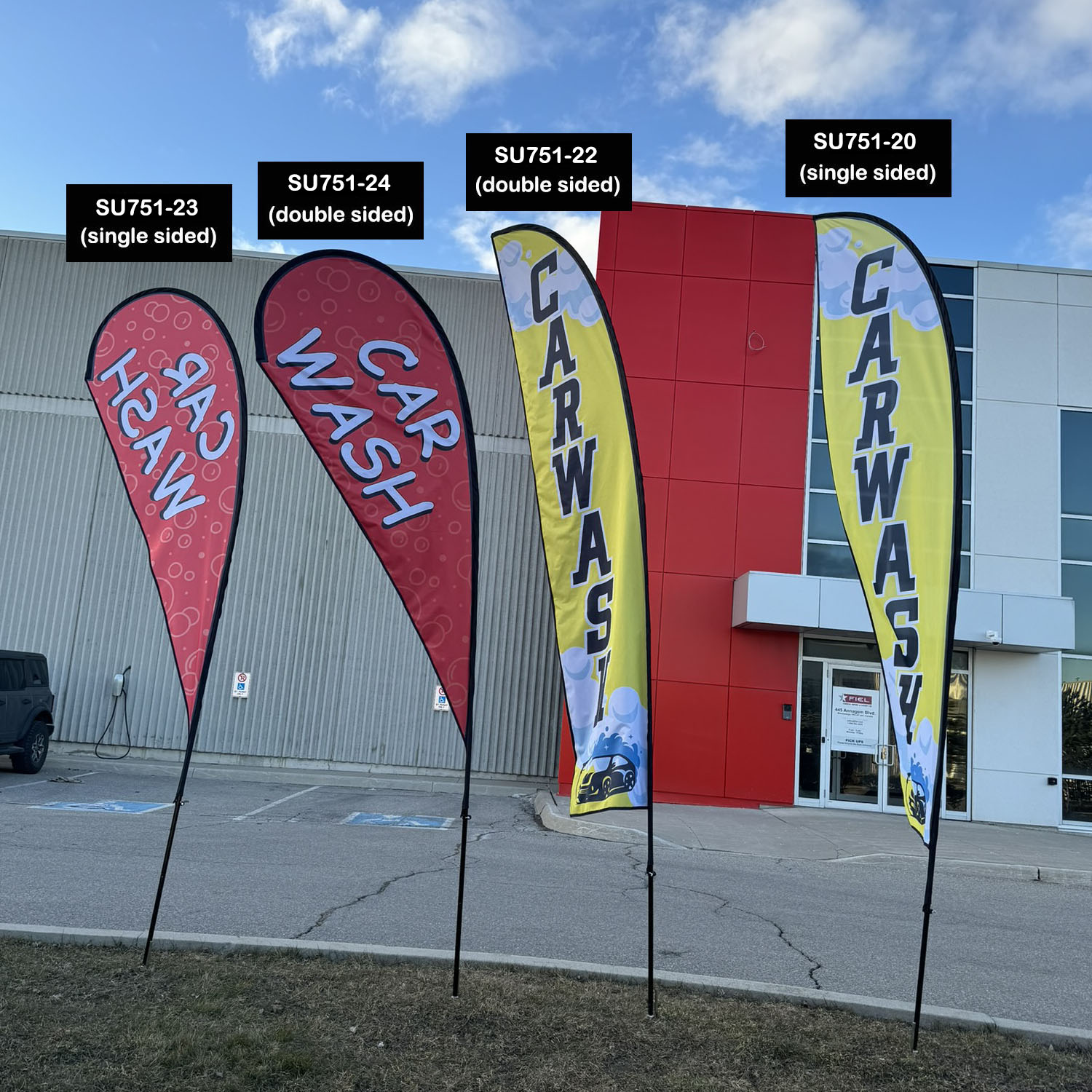 13' Medium Feather Flag Kit, Full Color Graphics One Side, Outdoor Spike base, Indoor Cross Base 2