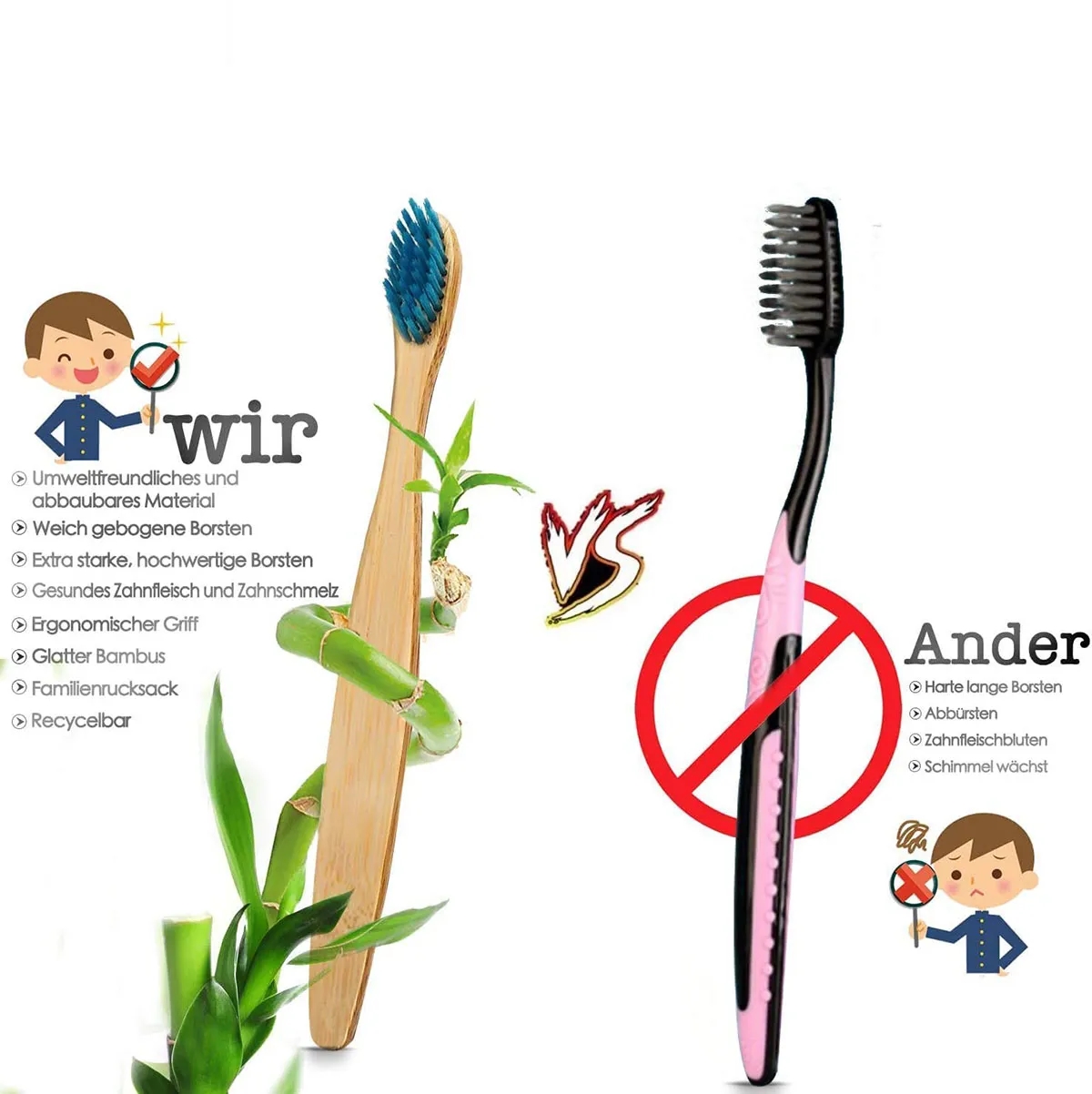 Natural Bamboo Toothbrushes(10pcs in a set) 2