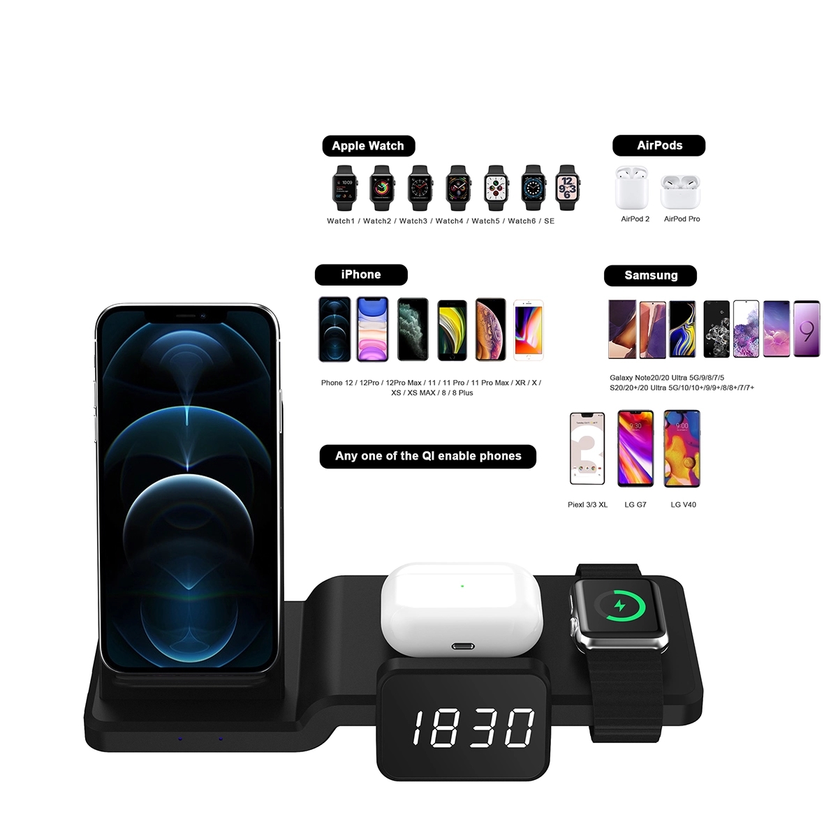 3 in 1 Wireless Charging Station with Digital Alarm Clock 7