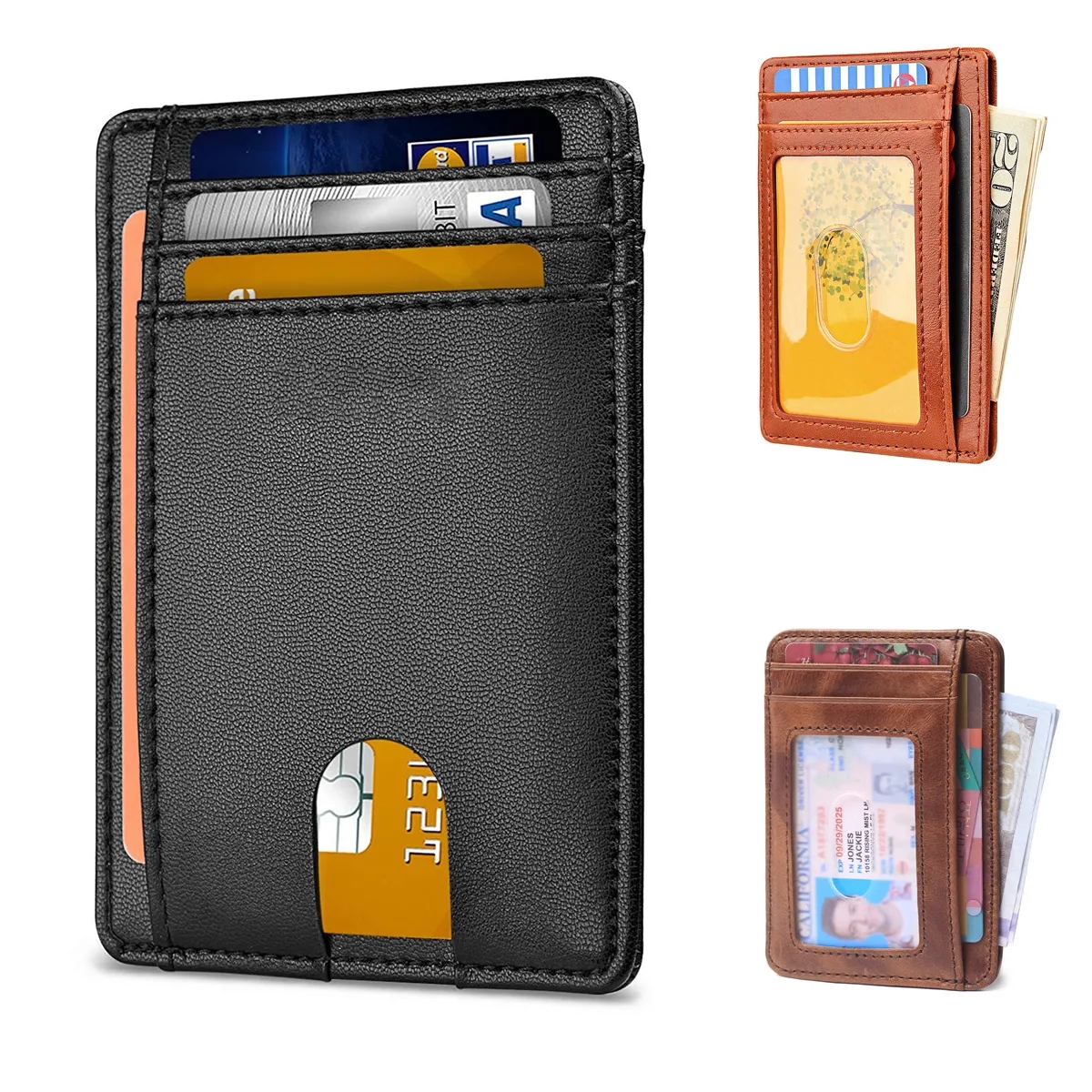 Slim Front Pocket RFID Blocking Leather Wallets Card Holder 2