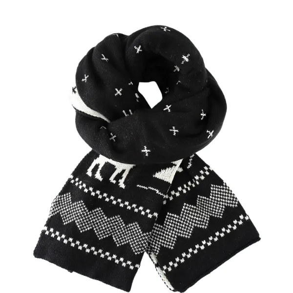 Christmas Reindeer Pattern Knit Scarf, Cozy Winter Holiday W 2