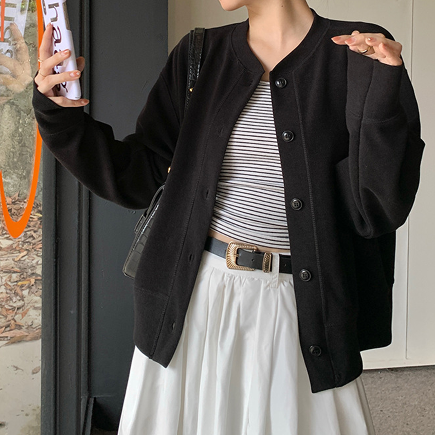 Button Cardigan Bomber Jacket 4