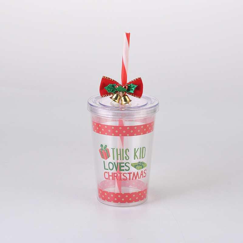 Christmas Double Layer Plastic Straw Water Cup 6