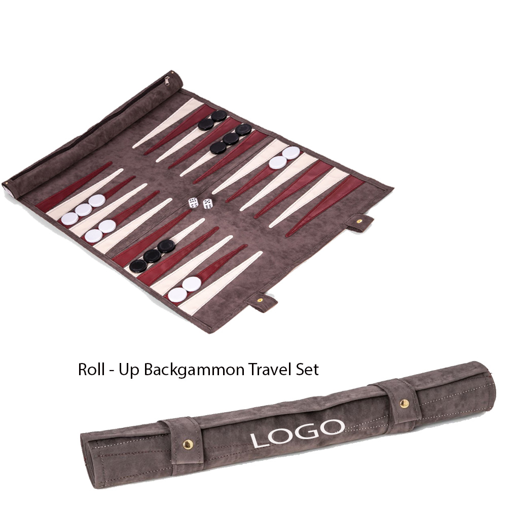 SUEDE ROLL-UP BACKGAMMON TRAVEL SET 2